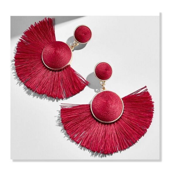 NEW! BaubleBar Marinella Fringe Drop Earrings in Dark Red - Picture 1 of 12